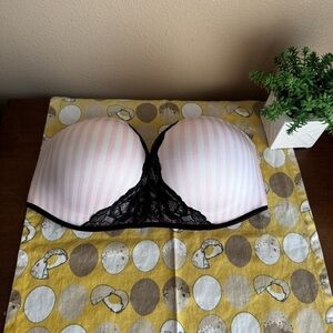 Victoria’s Secret pink/white striped lace strapless Bombshell push up bra 36D